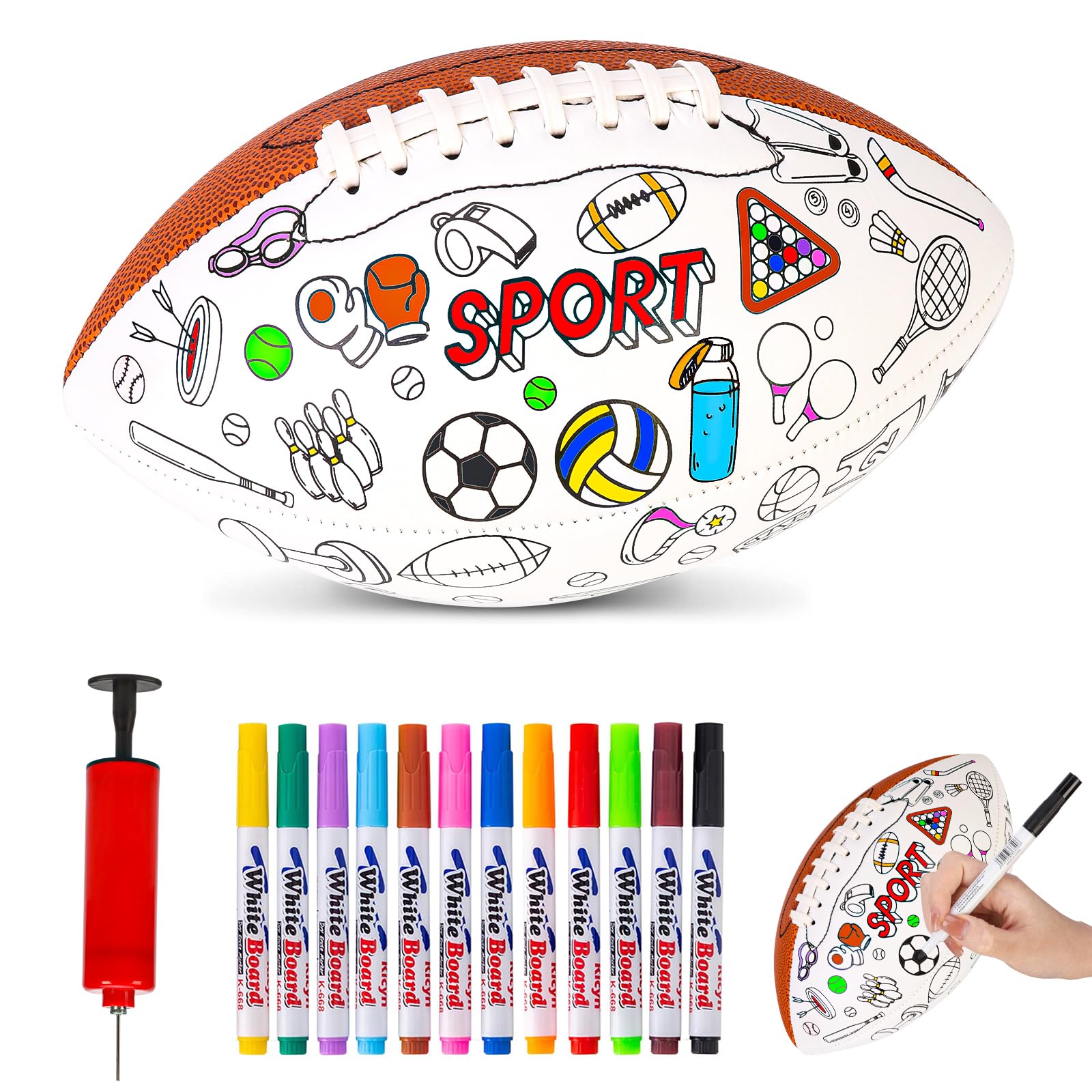 Size 6 Kids Football Custom Color Youth Football Color Your Own Footballs Includes Air Pump 12 Pcs Makers DIY Coloring Footballs Craft Gifts 10.4 Inches Junior Football Toys For Kids Boys Sport Fans
